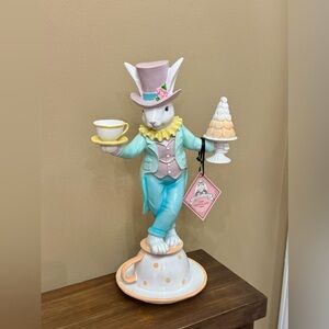 Charming Rabbit Figurine with Tea Set - Pastel Colors